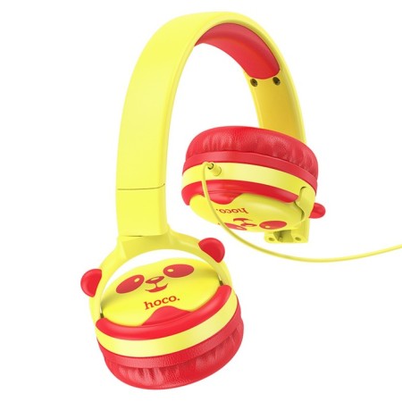 Hoco W31 headphones "Panda", wired, invoices, 85 dB, jack 3.5 mm, 1.2 m, yellow-red-2