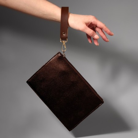 Pen for a bag made of genuine leather, with carbines, 30 ± 2 cm × 2.5 cm, brown/gold color-6