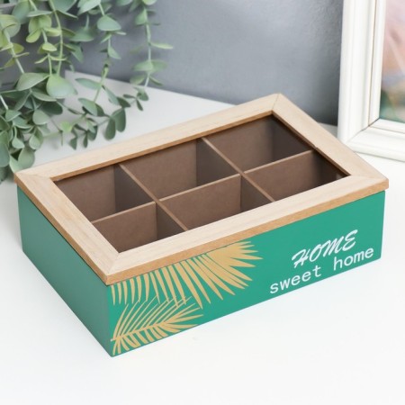 Casket tree with divisions "Palm leaves" green with gold 7x16.5x24 cm
