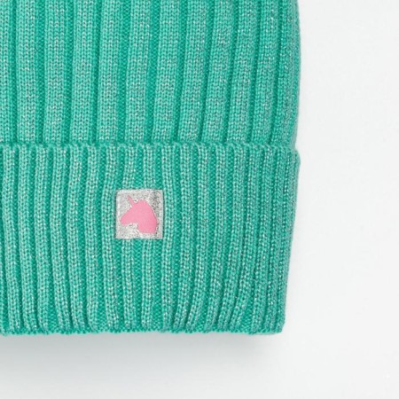 Kit (hat, snood) for a girl, mint color/unicorn, size 48-52-2