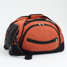 Road bag on wheels, 3 outer pockets, shoes department, black/orange color