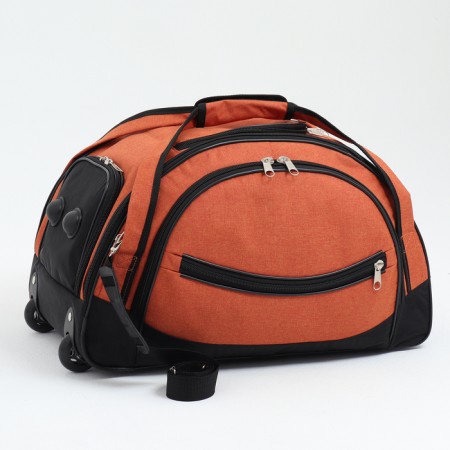 Road bag on wheels, 3 outer pockets, shoes department, black/orange color