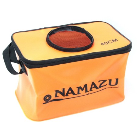 Bag-kan namazu is folding with a window, size 36x22x21. PVC material, orange color
