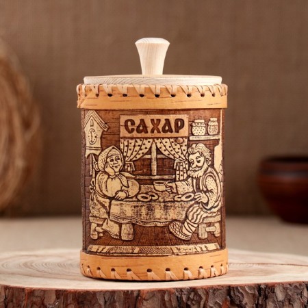 Tueyes "Sugar. Tea Party", 10 x 10 x 15 cm, birch bark