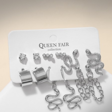 Earrings set 6 pairs "trend" snakes, color silver-1