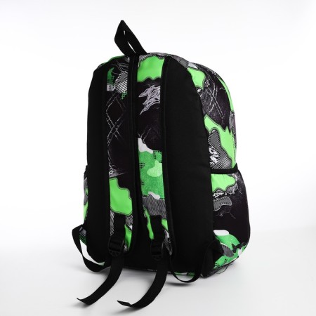 Youth backpack from textiles, 3 pockets, gray/green color-3