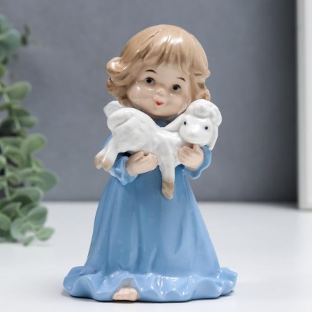 Souvenir ceramics "Angel in a blue dress, with a lamb" 15 cm