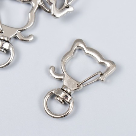 Carabiner Metal with a ring "Head of a cat" silver 3.4x2.1 cm