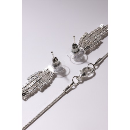 Set 2 objects: earrings, pendant "waterfall" square, white color in silver-5