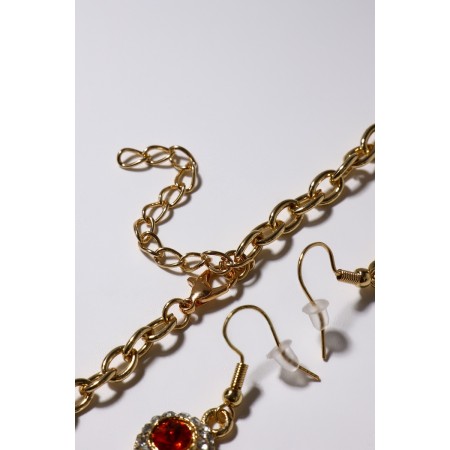 Set 2 objects: earrings, necklace "magnificent age", white-red color in gold, 42cm-4