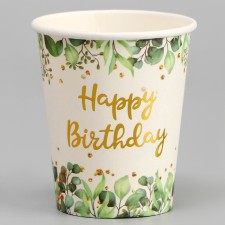 Paper glasses “Happy birthday”, 6 pcs., Green color