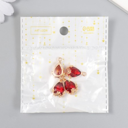 Decor for creativity plastic "drop with golden flowers" Rubin Crystal 2x1.2 cm-4