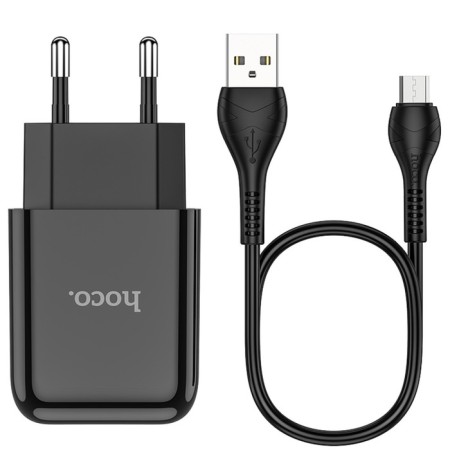 Network charger Hoco N2, USB - 2.1 A, MicroUSB 1 m cable, black-3