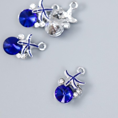 Decor for creativity metal, rhinestones "Sea star with pebbles" Blue 1.8x1 cm