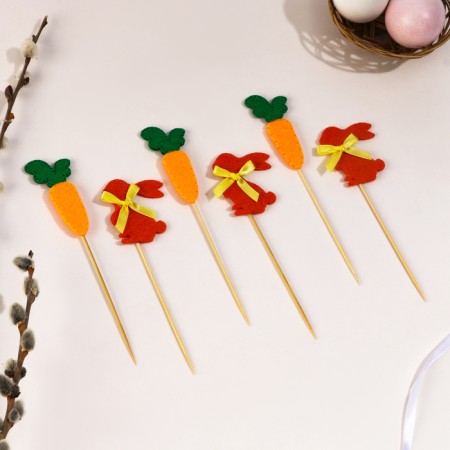 Topper "hare", with a flower and a carrot, a set of 6 pcs.-2