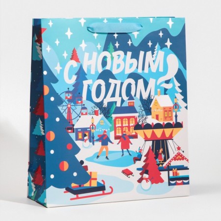Laminated vertical packet “Winter in the city”, M 26 x 30 x 9 cm, New Year-1