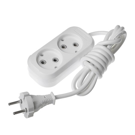 Extension cordBuy, 2 outlets, 2 m, 10 A, 2200 W, PVS 2x1 mm2, without salary, white