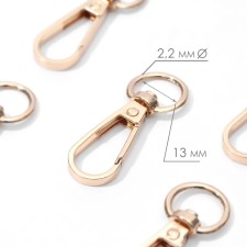 Metal carbine, 48 × 18 mm / 13 × 2.2 mm, 5 pcs, gold color