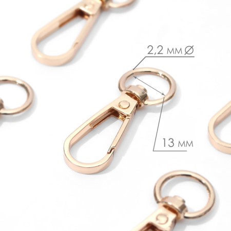 Metal carbine, 48 × 18 mm / 13 × 2.2 mm, 5 pcs, gold color