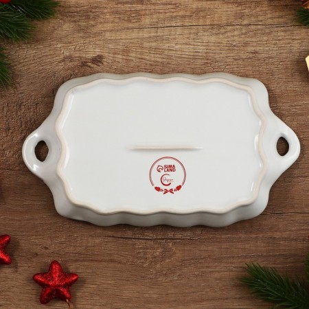 New Year! New Year's ceramic dish "Gingerbread men", 23x13x2.5 cm, white color-5