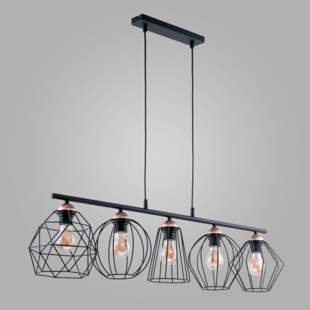 Suspended TK Lighting Galaxy 1649, E27, 5x60W, 970x200 mm, black color