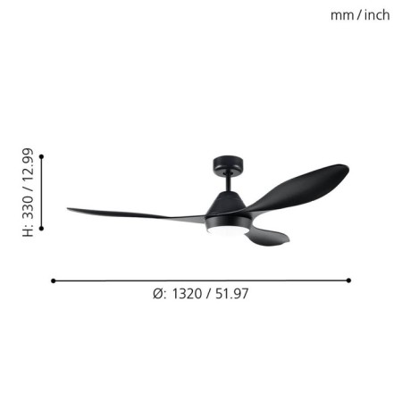 Ceiling fan with Antibes lamp, 18W, LED, 4000K, steel, black mat, acrylic-3