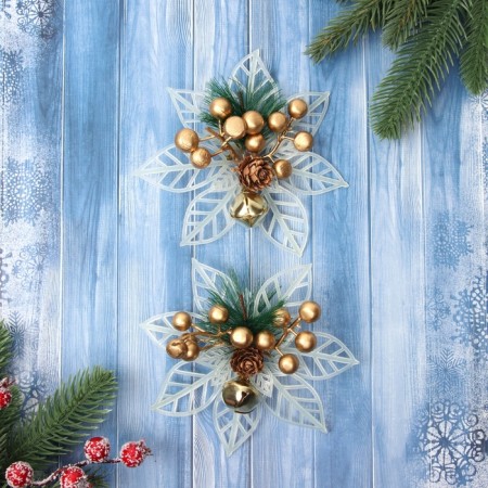 Christmas tree decoration "Festive flowers" (set 2 pcs) Bells, 13 cm, white