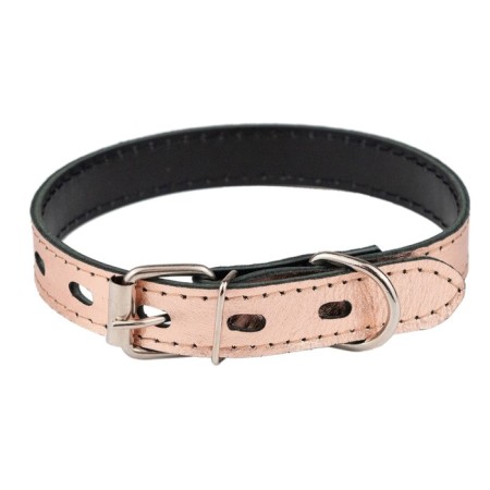 The collar is two-layer leather, width 2 cm, Osh 23-33 cm, pink