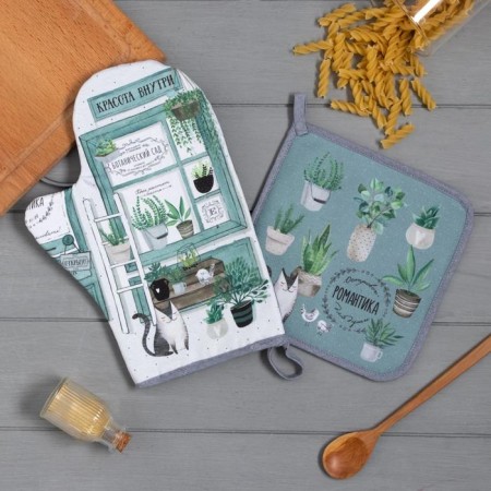 Kitchen “Botanical Garden” set is 20x28cm mittens, 19x19cm wax, 100% HL