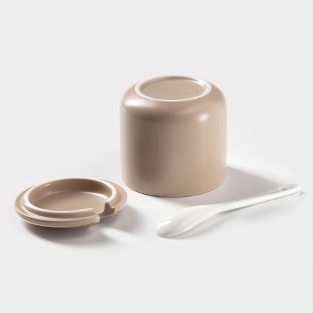 A set of ceramic cans with spoons on the stand "Pastel", 3 items: 250 ml, beige color-4