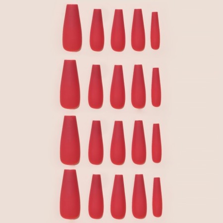 Patching nails, 24 pcs, ballerina shape, matte red color-2