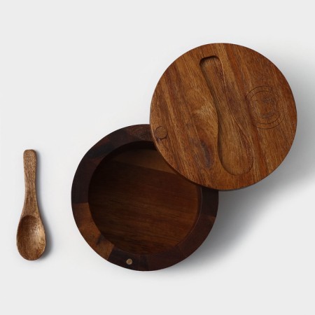 Bank for spices with a spoon, 10 × 6 cm, acacia-6