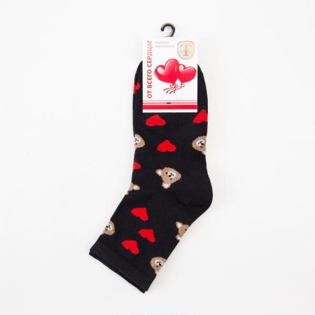 Women's socks "Bears with hearts" Black color, size 23-25-2