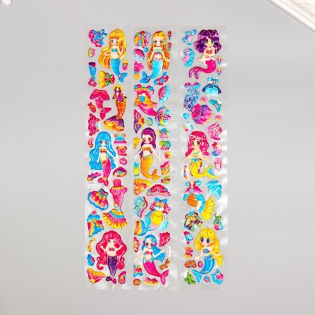 Stick plastic volumetric "mermaids and outfits" with gold stroke mix 33.5x6 cm