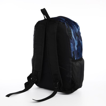 Youth backpack from textiles, 3 pockets, blue color-3