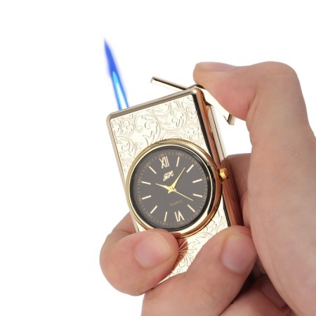 Gas lighter with clock, piezo, flame adjustment, 2 x 3.7 x 6.8 cm-3