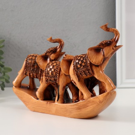 Polystone souvenir "Five elephants with a blanket on a stand" under a tree 6x22x15.5 cm-2