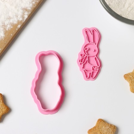 Cooking form "bunny with a lollipop", cutting, stamp, pink color-1