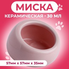 Ceramic bowl for rodents with a beveled edge of 30 ml of 5.7 x 5.7 x 3.5 cm, pink