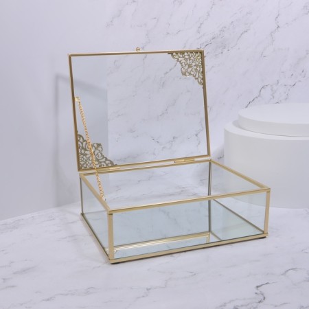 Great organizer for storage, with a lid, glass, with a mirror -bottom, 1 section, 20 × 16 × 6.5 cm, the color is transparent/copper-5