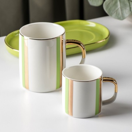 A set of mugs on the ceramic stand "Geometry", 80/200 ml, 2 pcs, green color-1