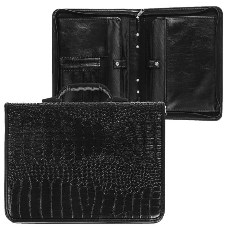 Business folder, artificial leather, 370 x 275 x 50 mm, transformer handle, 3D54 "crocodile", black-1
