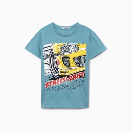 T-shirt for a boy, the color is gray-green, height 110 cm