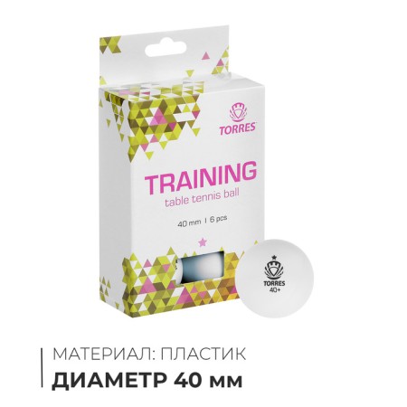 Torres Training table tennis ball, 1 star, 40 mm, 6 pcs., White color
