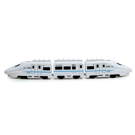 The train is "fast", works from batteries, light and sound, length 65 cm-1