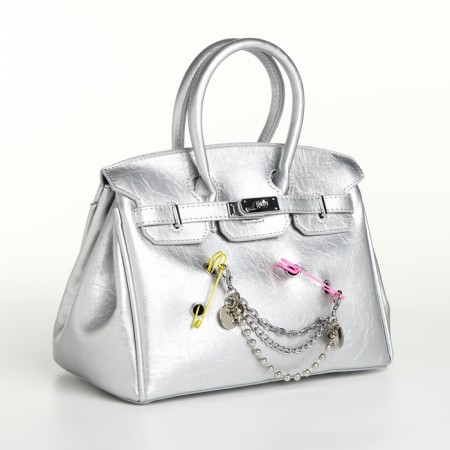 Women's bag on the Textura valve, small size, silver color-4