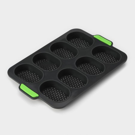 Silicone form for baking with perforation "buns", 34.5 × 23 × 2.5 cm, 8 cells (9.5 × 6.3 × 2.4 cm), color gray color