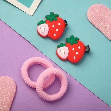 Hair set "Ariadne" (2 elastic bands, 2 clamps) strawberry-1