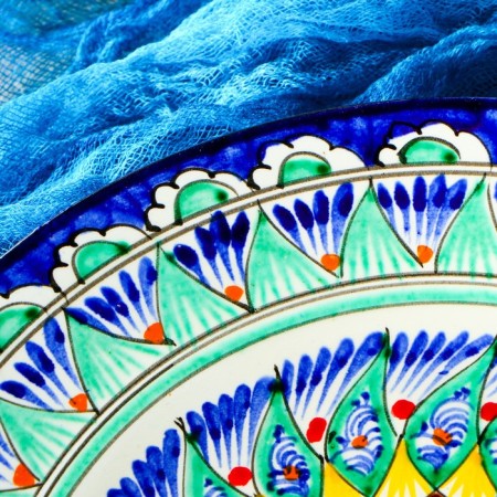 Plate of the Rishtan ceramics "Flowers", 22 cm, blue-3