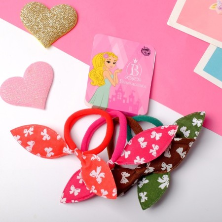 Hair elastic band "Funny ears" (set 4 pcs) bow, mix-1